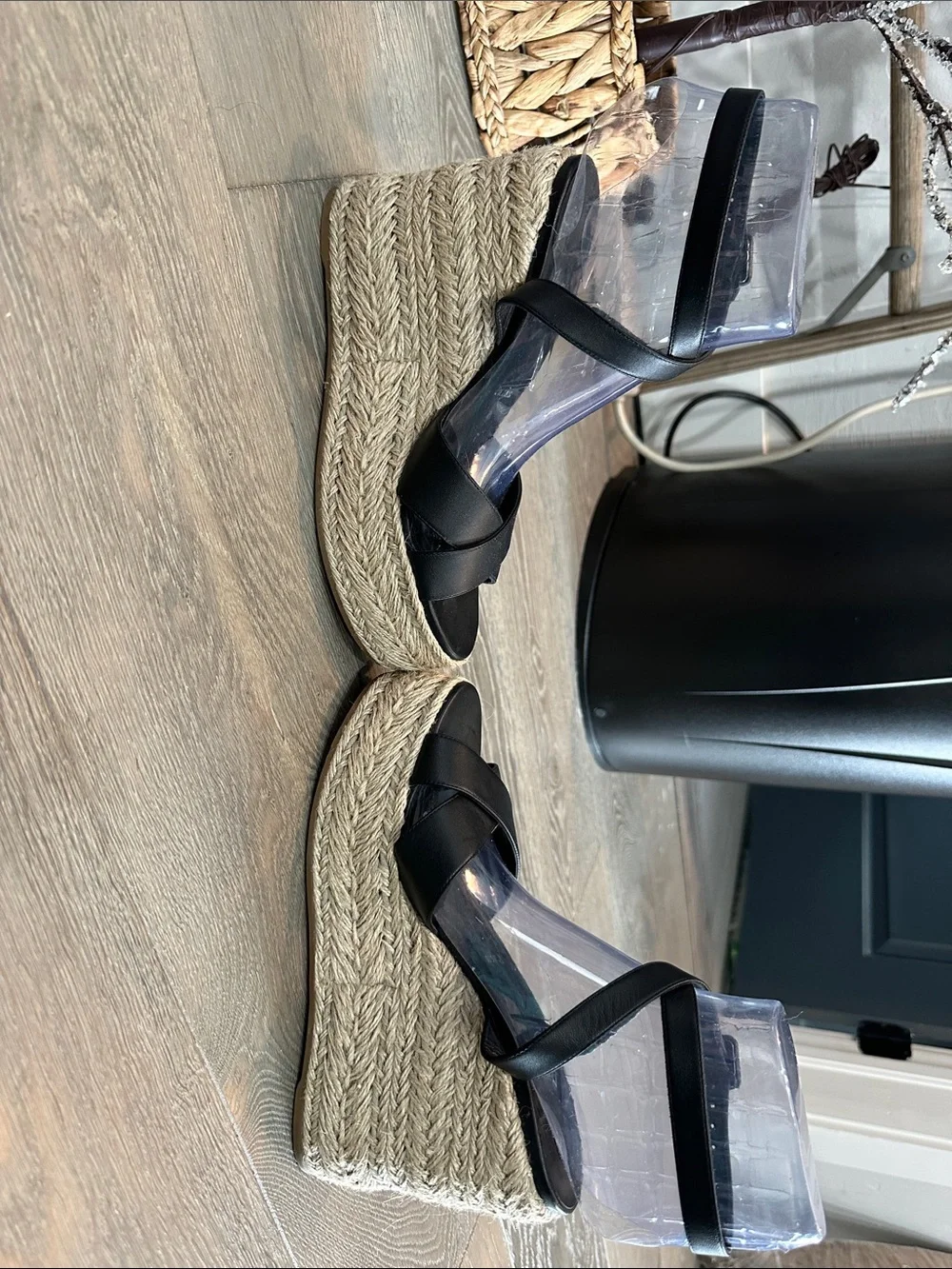 Christian Louboutin Black Leather Wedge Sandals